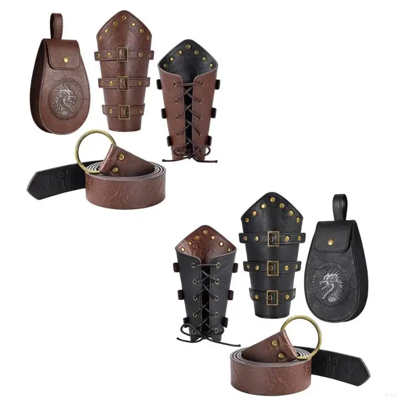 

77HE Renaissances Vikinges Costume Accessories,Medieval Pirate Leather Bracers Belt Halloween Renaissances Cosplay Costume
