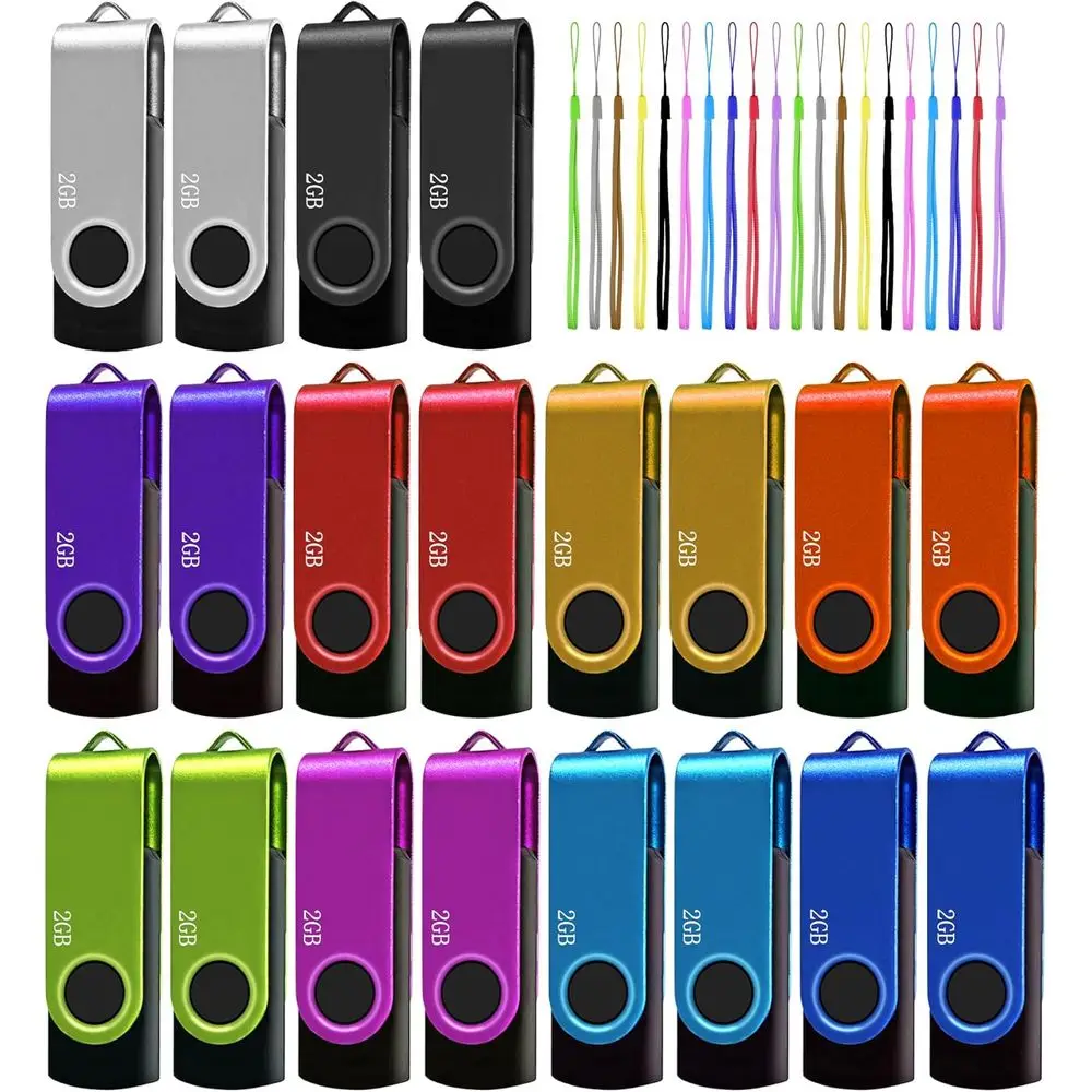 

20-Pack 2GB USB 2.0 Flash Drives, Swivel Pen Drives with Lanyards for Events and Office Use (Colorful 20Pack 2GB)