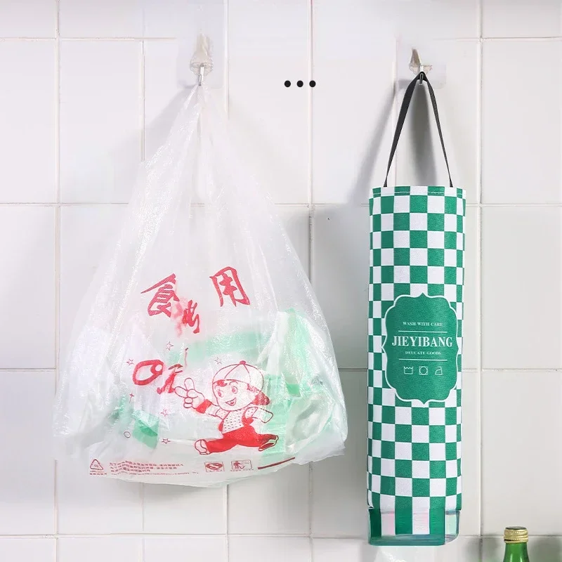 Home Grocery Bag Holder Wall Mount Plastic Bag Holder Dispenser Hanging Storage Trash Garbage Bag Kitchen Garbage Organizer
