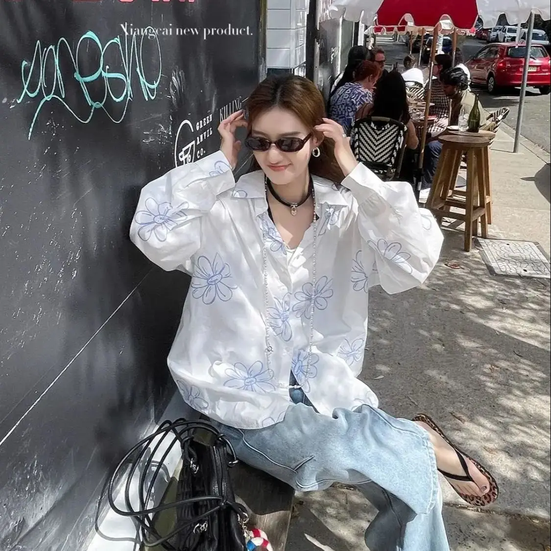 

French Lazy Long-Sleeved Shirt Women Summer Autumn New Design Niche Loose Casual Versatile Printed Jacket Top