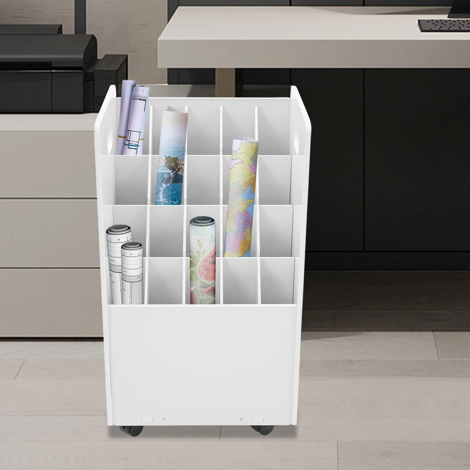 

20-slot Roll File Organizer, Movable File Storage Cart, Roll Document Holder