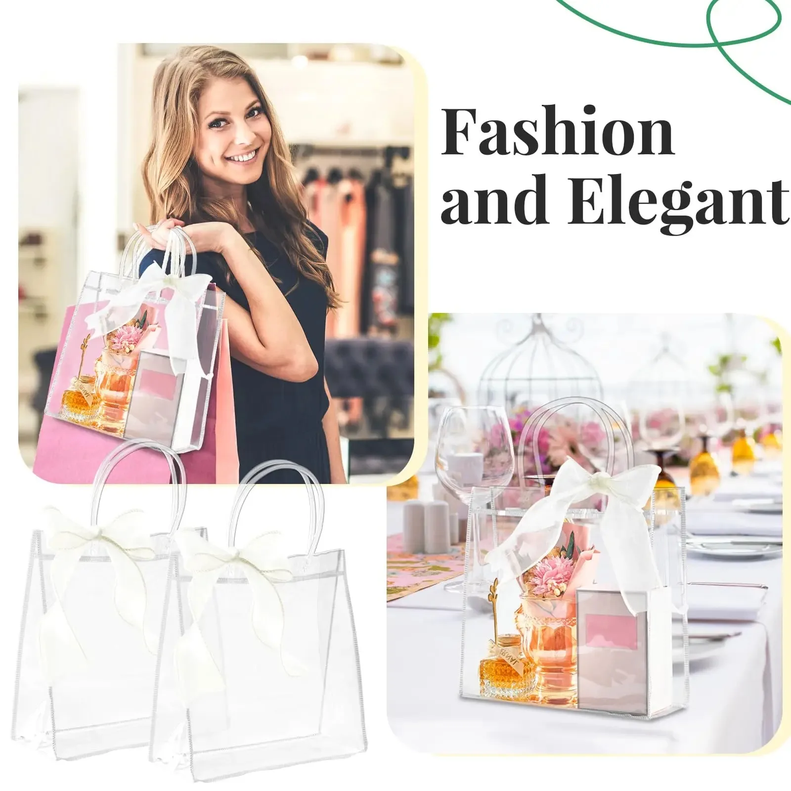 10–100 Stück durchsichtige Geschenktüten aus Kunststoff mit Griff, transparente Geschenktüte, wiederverwendbare Einkaufstasche, PVC-Goodie-Taschen für Hochzeits-Partyzubehör – Detail 2