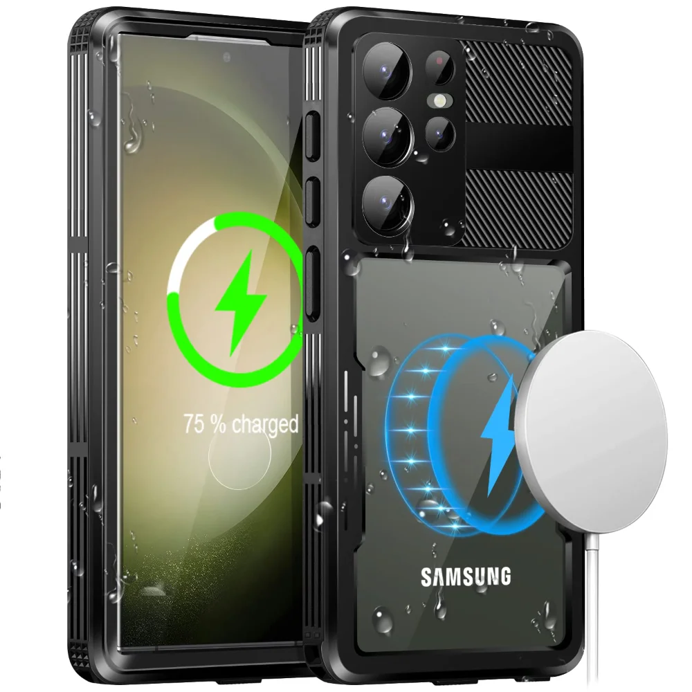 Wodoodporne etui do Samsunga Galaxy S23 Ultra kompatybilne z Magsafe Snow Dust Shock Proof 360 ° Podwodna osłona z certyfikatem IP68