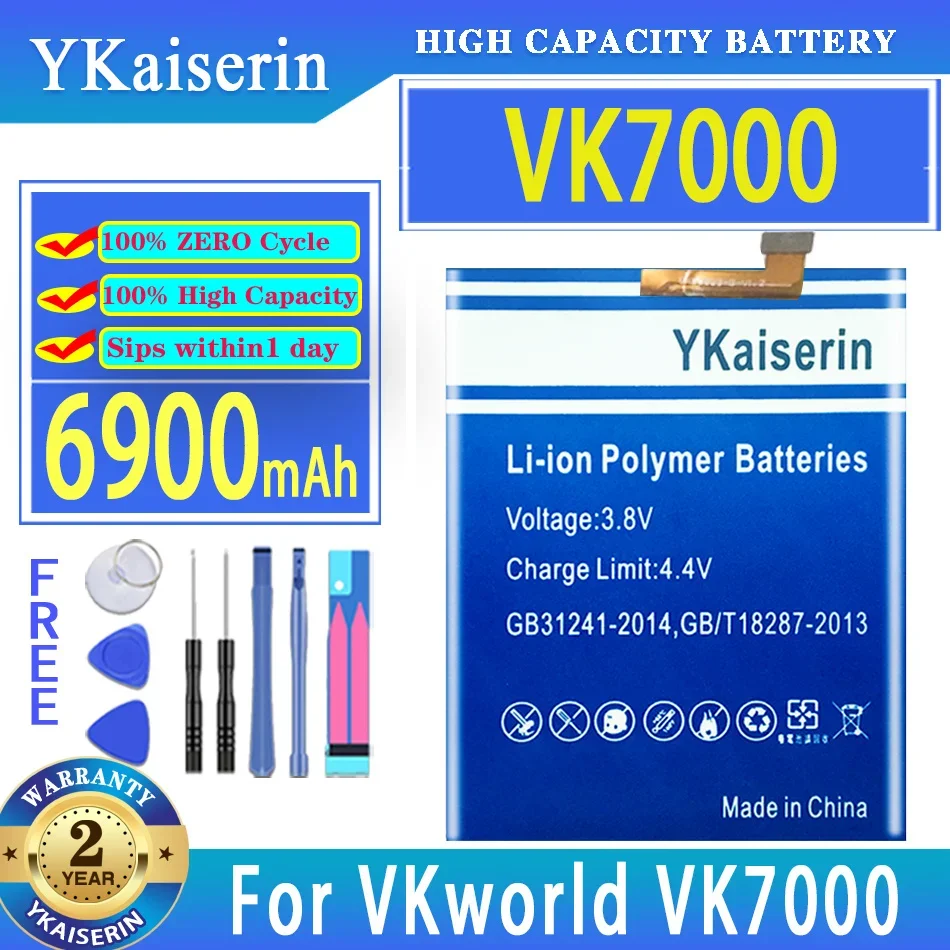 

Аккумулятор ykaisсеребрин для VKworld VK 7000 6900 мАч для VKworld VK7000 4G LTE IP68 батареи + Бесплатные инструменты