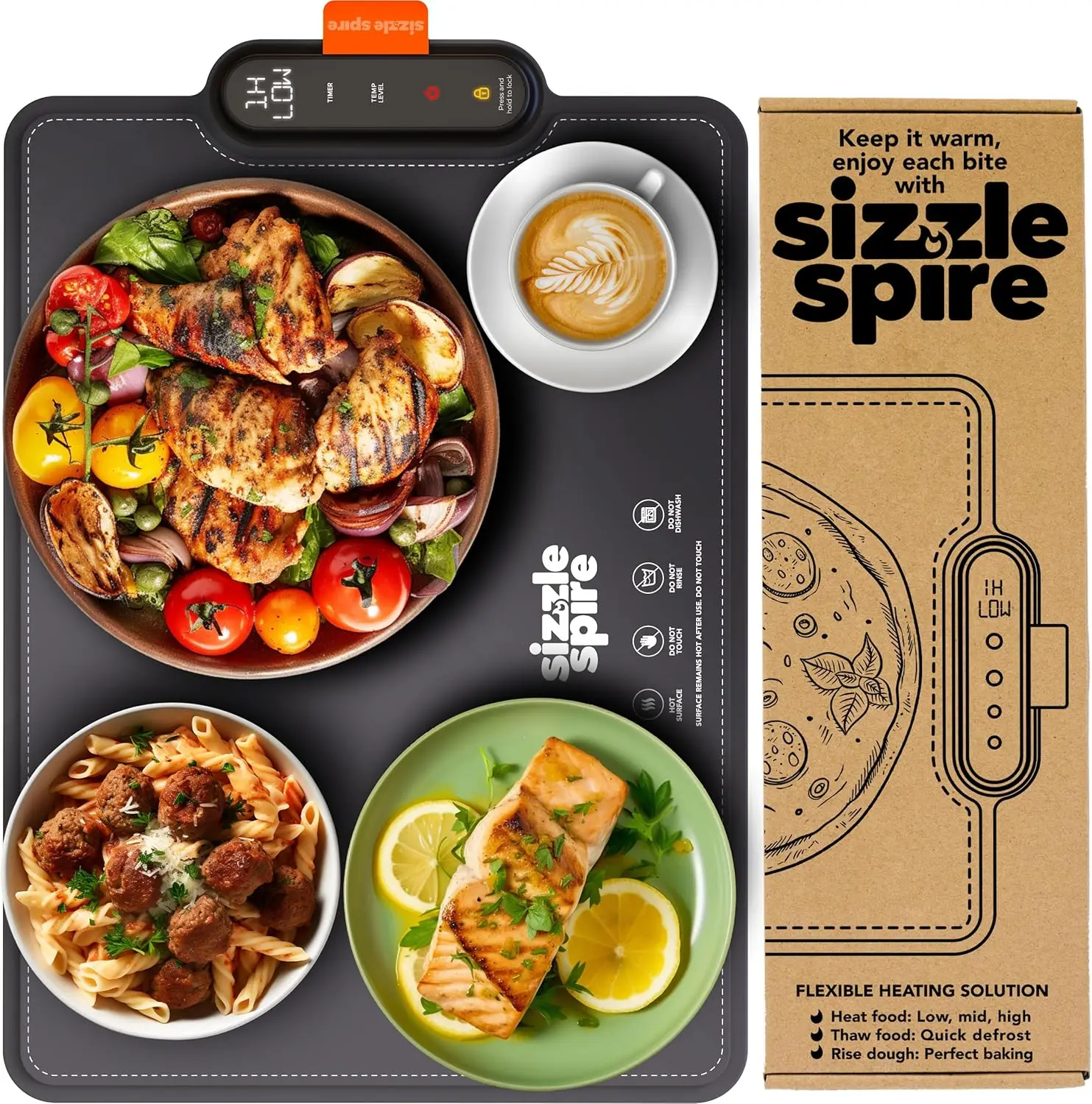 מגש חימום חשמלי, כרית חימום סיליקון לגולון מזון עם 4 הגדרות טמפרטורה, כיבוי אוטומטי, מחצלת חם מזון מעולה