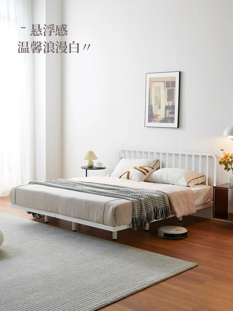 Modern minimalist single double bed frame, retro industrial style iron bed, double suspended bed, small unit iron frame