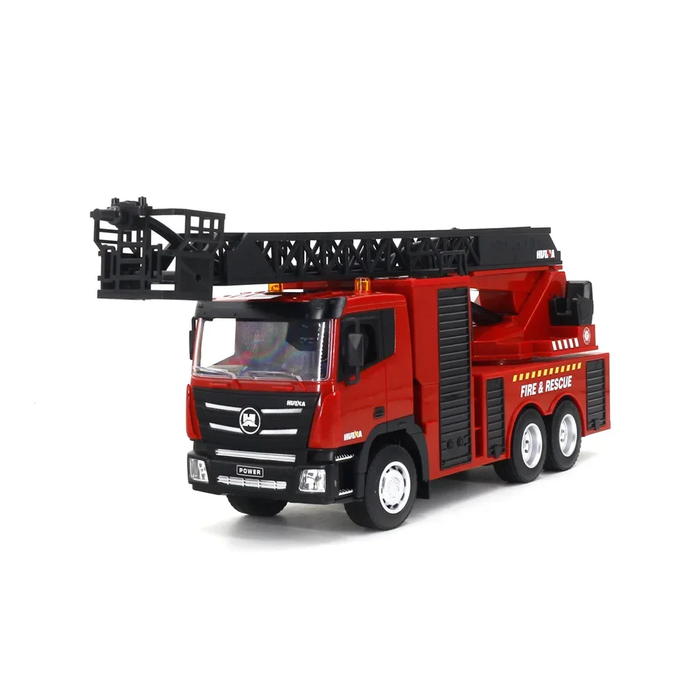 New 1:18 Hui Na Toys 9-Channel Semi-Alloy Remote Control Engineering Vehicle Red Fire Climbing Rescue Truck Children\'s Toy Gift