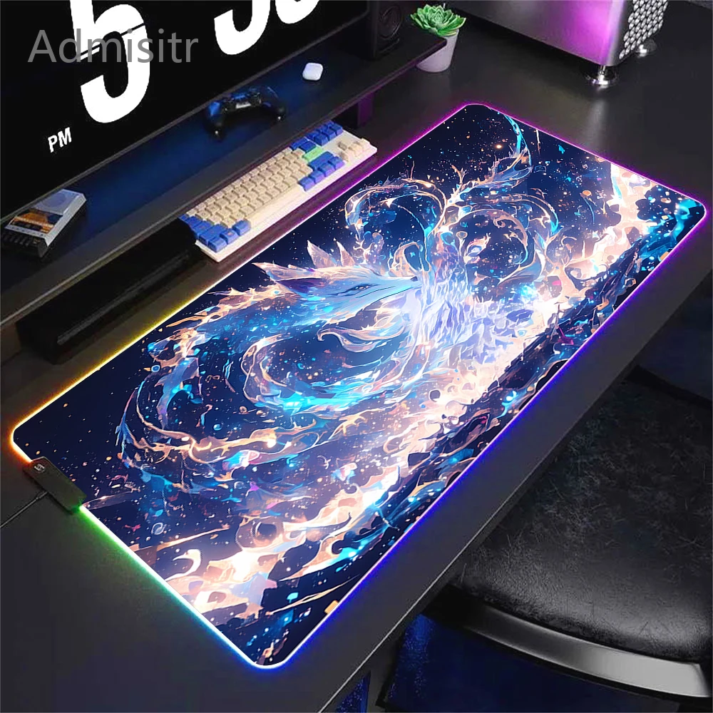 Imagem -05 - Kawaii Purple Fox Rgb Mouse Pad Led Brilhante Mouse Mats Colorido Gaming Computer Mousepad Teclado pc Gamer Borracha Xxl