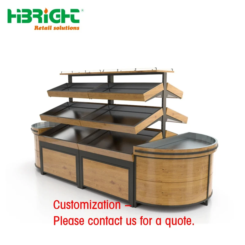 custom.Hot Selling Highbrigtht Wood Supermarket Vegetable Wood Display Stand