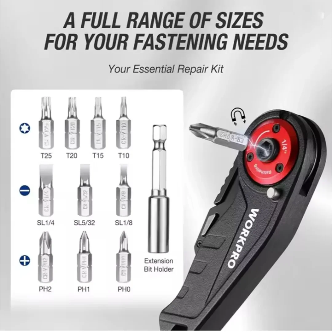 WORKPRO Folding Utility Knife with Ratcheting Screwdriver 10 Bits 10 Blades EDC Heavy Duty Work Knife with Multifunctional - view 6