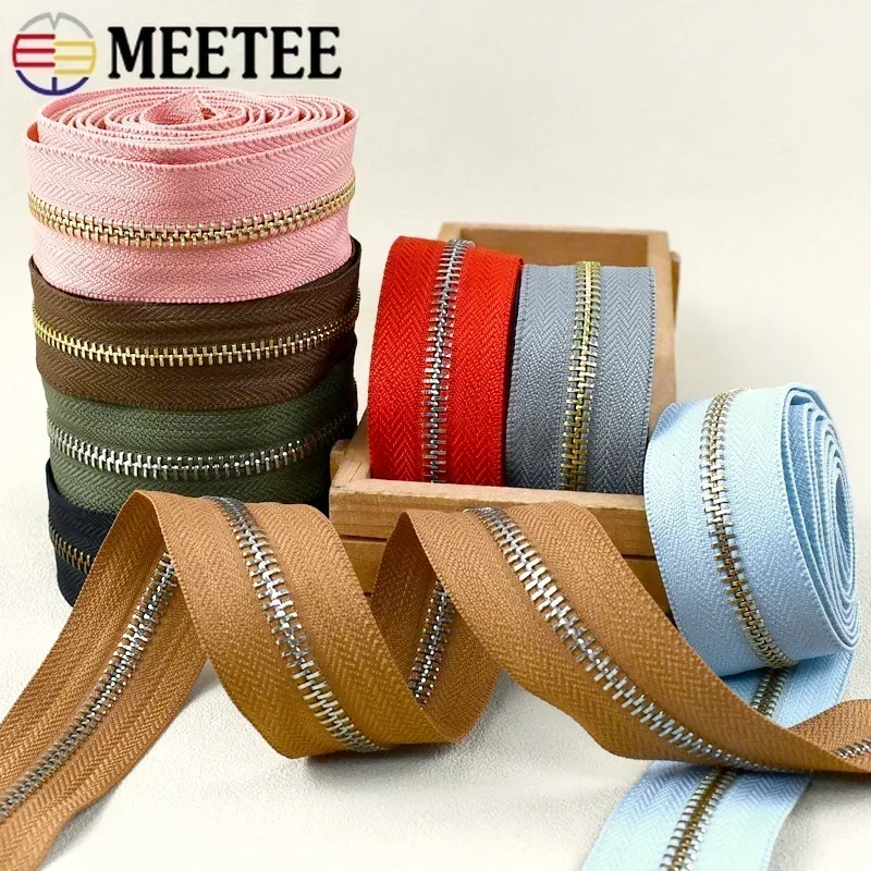 1-5Yards 5# Metal Zipper Roll Clothes Sewing Zippers for Bag Decorative Colorful Zip Tape Backpack Shoes Zips Closure Repair Kit