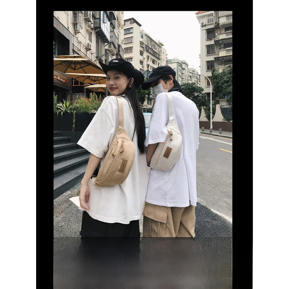 Sporty Men's Crossbody Bag Bicycle Messenger Casual Canvas Shoulder Bag with Zipper Pure Color Dumpling Shape for Youth