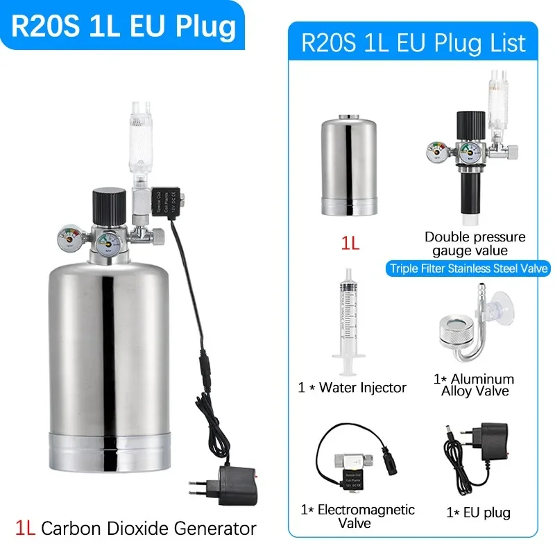 Kit de sistema generador de CO2 para acuario, 1L, tanque de peces, planta acuática, dióxido de carbono, cilindro de acero, generador de reacción de materia prima