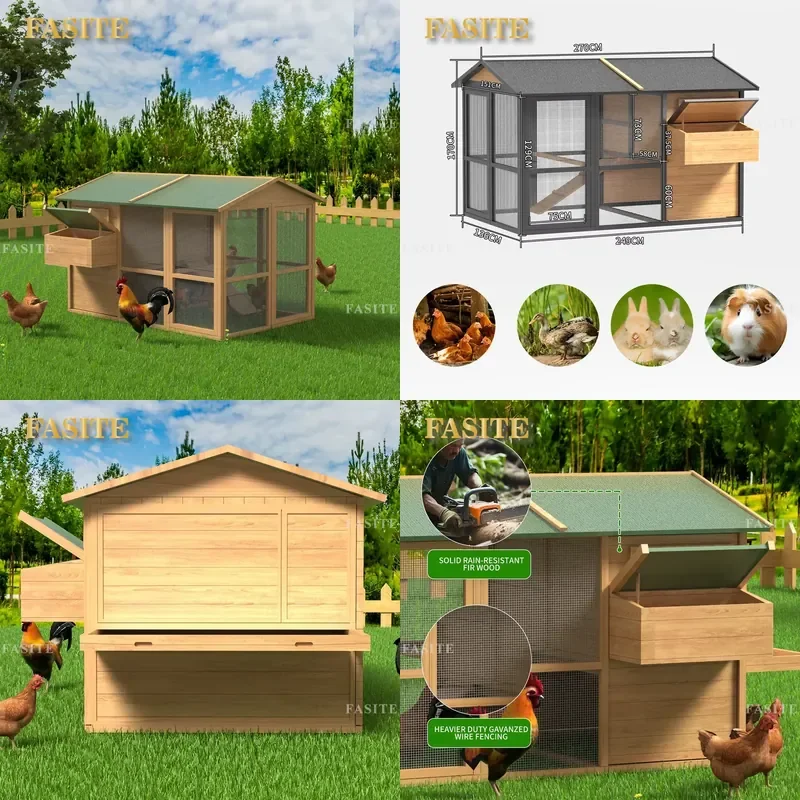For Small Animals Large Outdoor Waterproof Wooden Chicken Coop Durable Prefabricated Poultry Cage Pet House