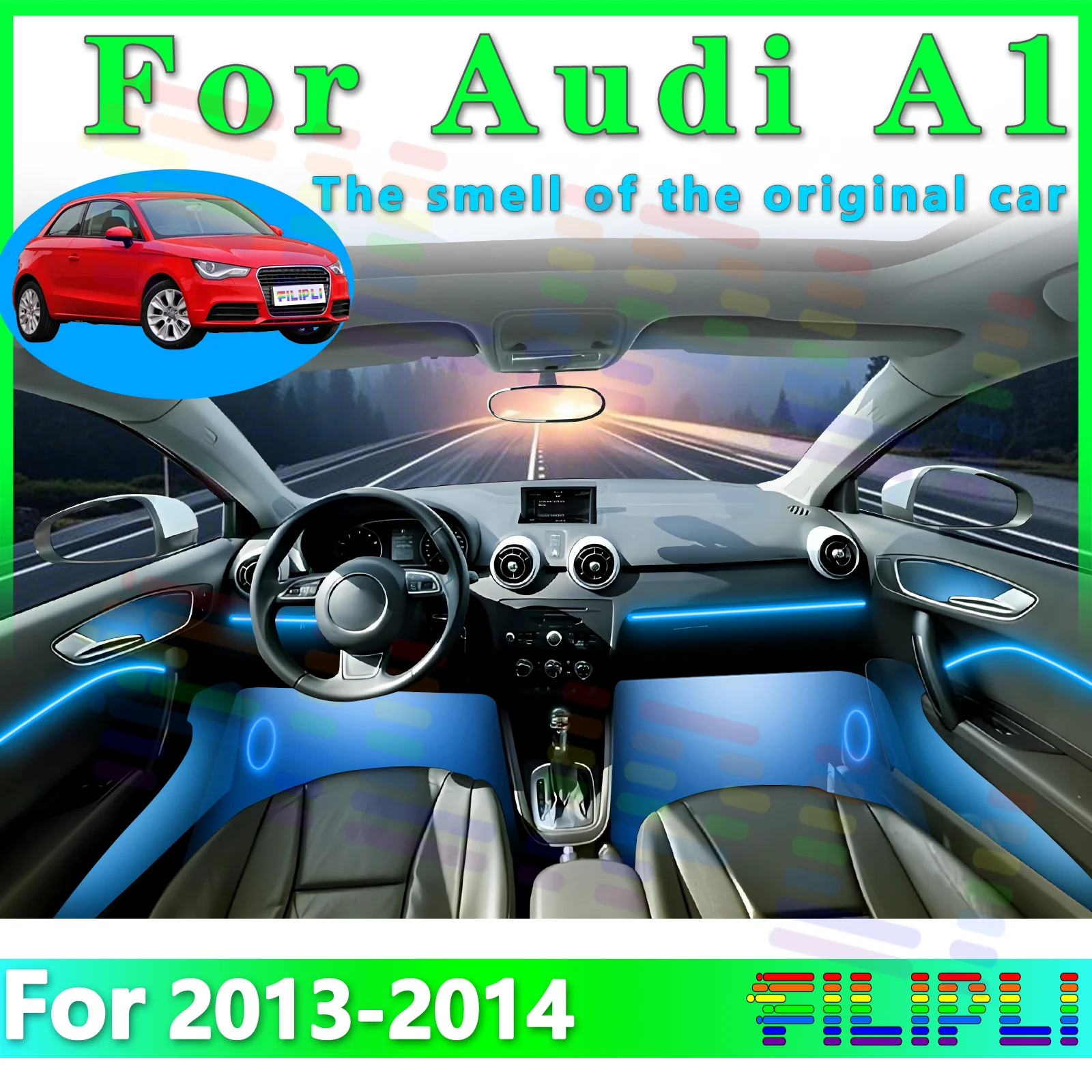 

Для Audi A1 2013-2014: Светодиодная RGB-лента для интерьера автомобиля, оптоволоконная неоновая невидимая атмосферная подсветка, декоративная лампа с управлением через приложение