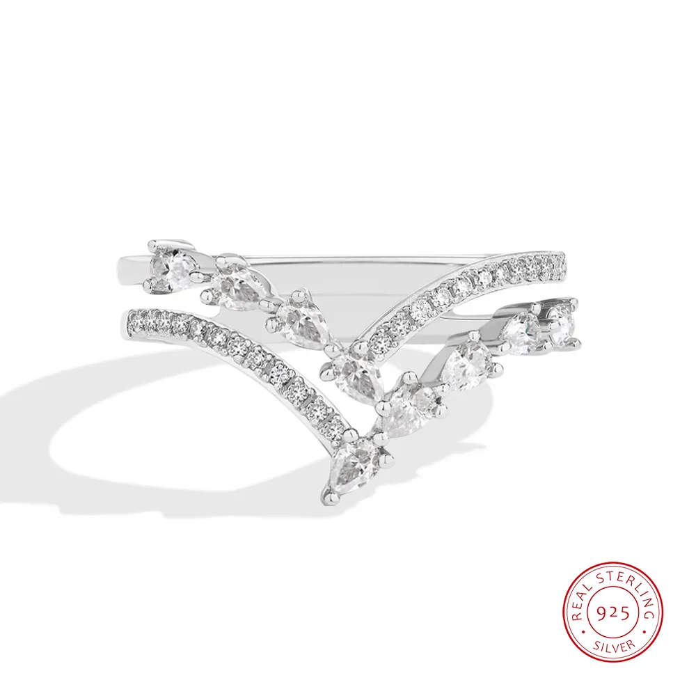 925 Silver Exquisite V-shaped AAAA Zircon Ring For Ladies Jewelry 14k Gold Moissanite Wedding Bridal Gift