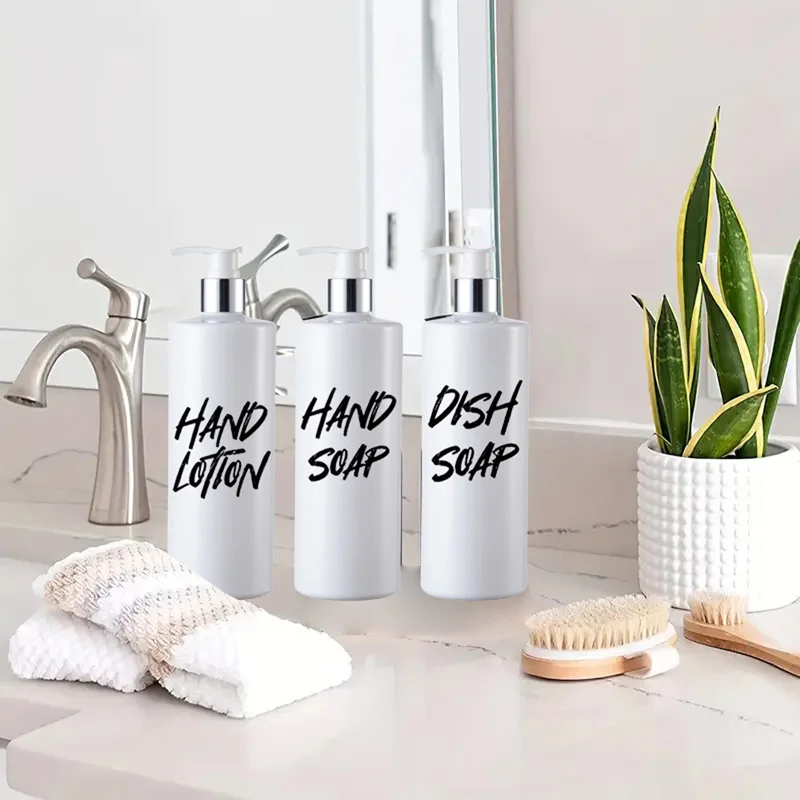 3x 500ml Soap Dispenser With Labels Refillable Shampoo Conditioner Bottles Bathroom Hand Pump Liquid Lotion Shower Gel Container