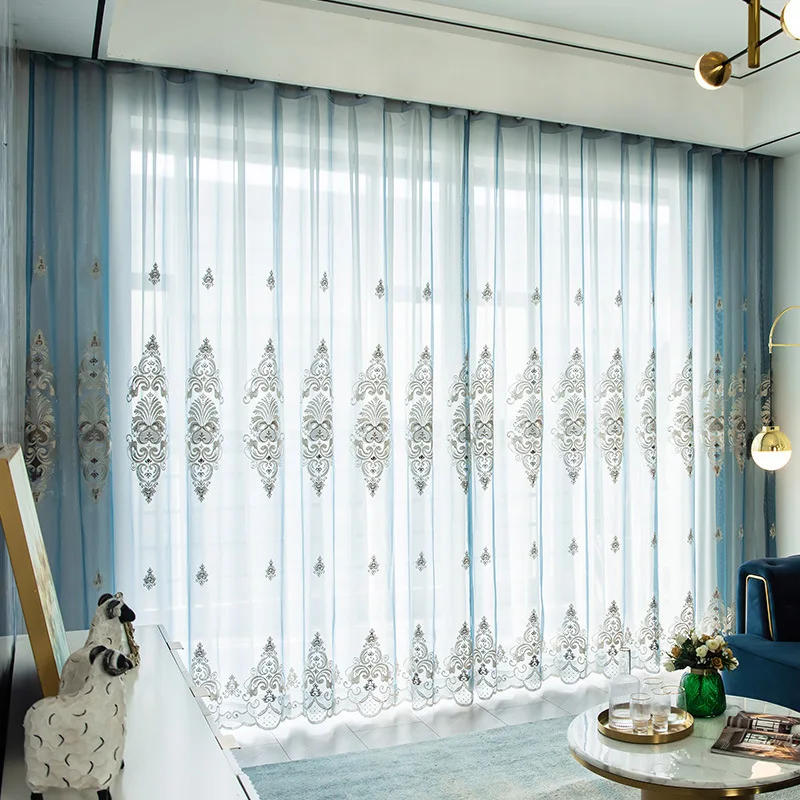 Europäischer luxuriöser bestickter Fenstervorhang, hochwertige, leichte, luxuriöse Vorhänge für Schlafzimmer, Balkon, Wohnzimmer, gebrauchsfertiges Finish