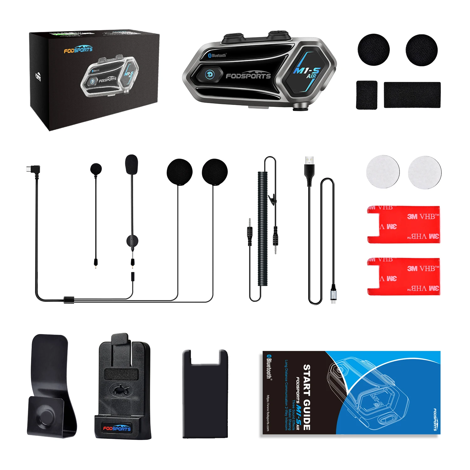 Neues Fodsports M1S-AIR Motorrad-Intercom für 4 Fahrer, 1000m Helm-Bluetooth-Intercoms, Musik-Sharing, Sprachassistent, Moto-Headset