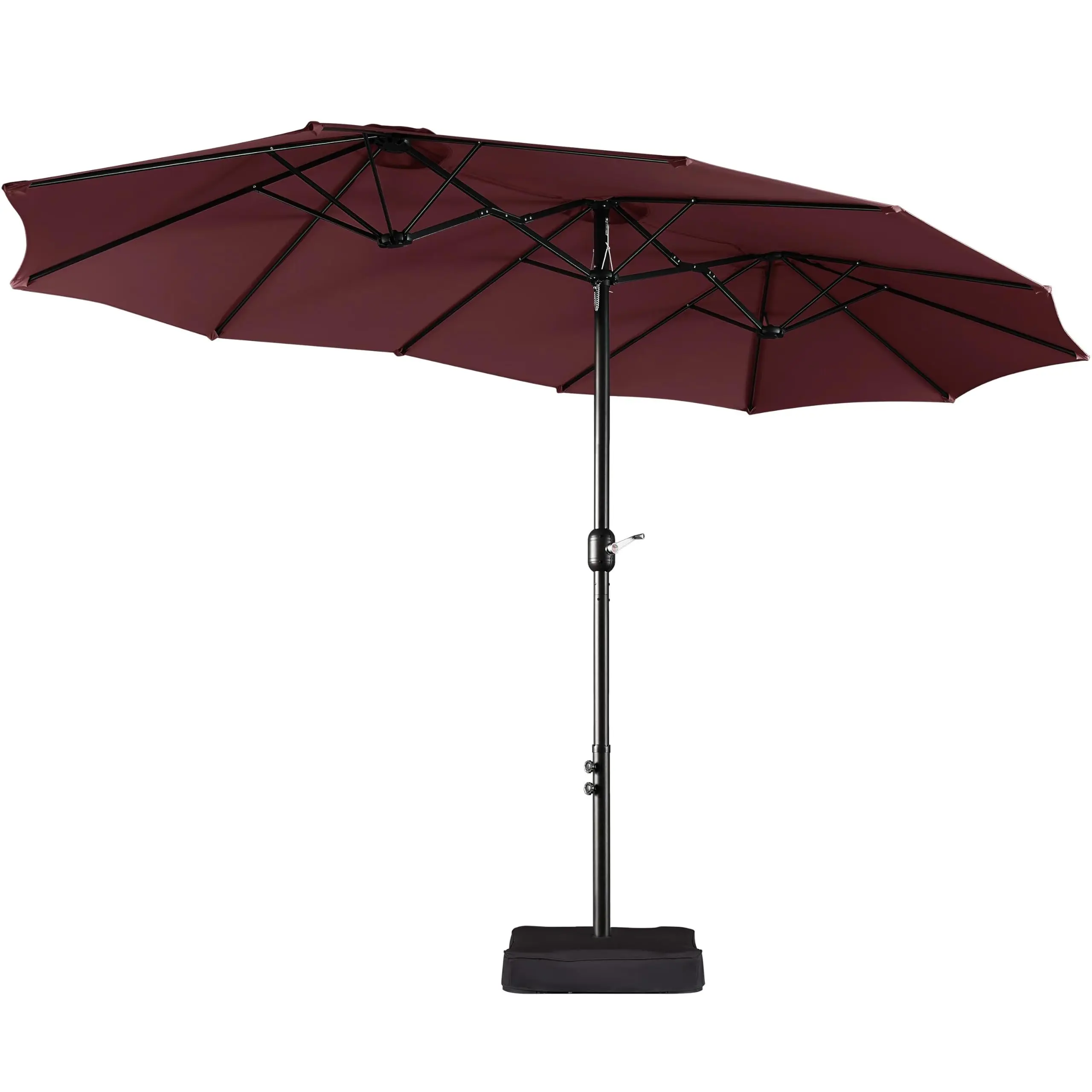 13FT Double-Sided Patio Umbrella w/Base 12 Ribs Vented, Burgundy