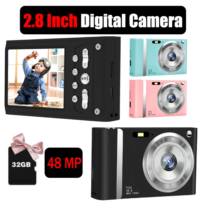 HD 1080P 2.8 inch Digital Camera Rechargeable Cameras with 16x Zoom Compact Camera 48MP Cameras for Kids Beginner Camera