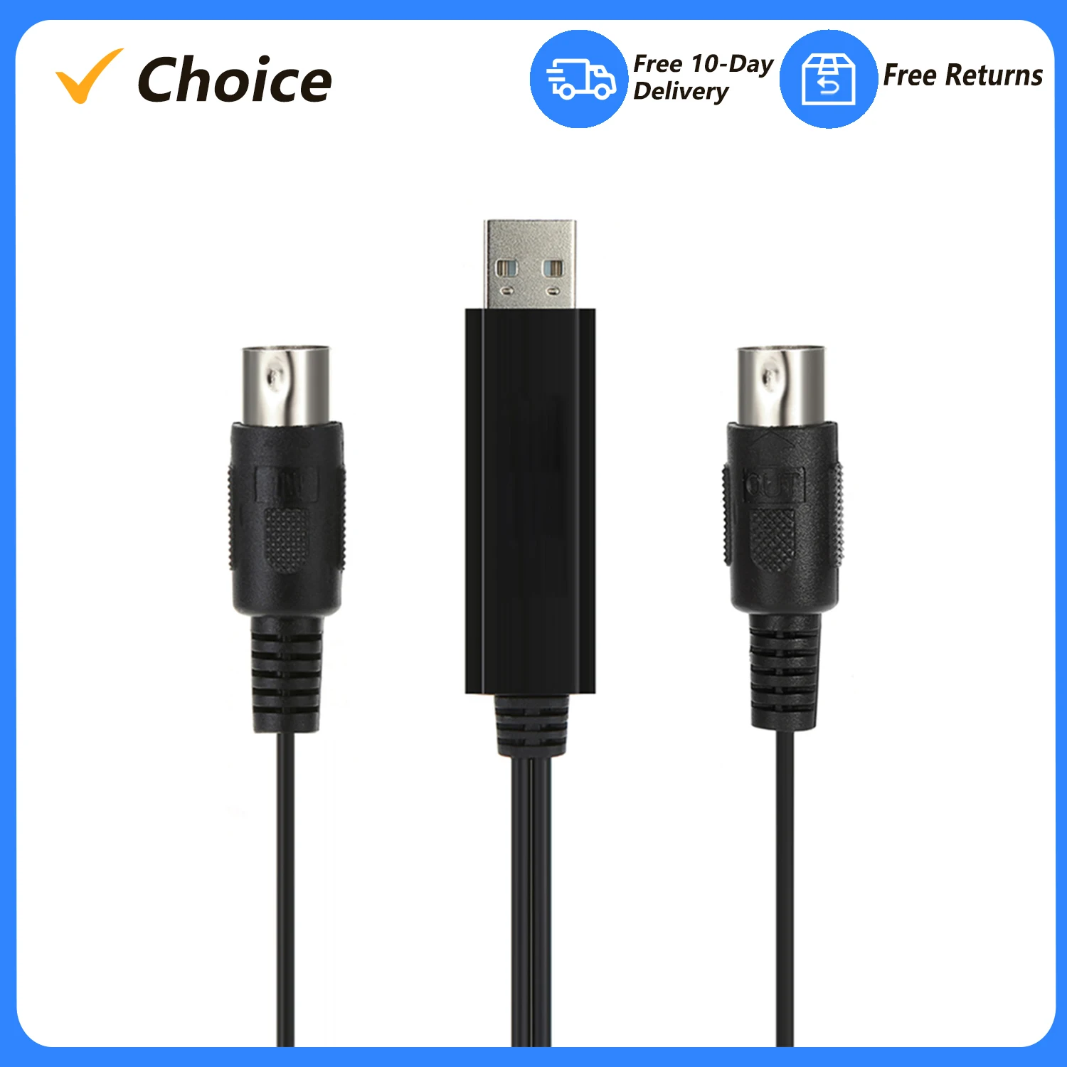 HiFing-Cable USB IN-OUT MI, convertidor de línea de 5 pines, interfaz One In-Out, adaptador de teclado de PC a música, color negro
