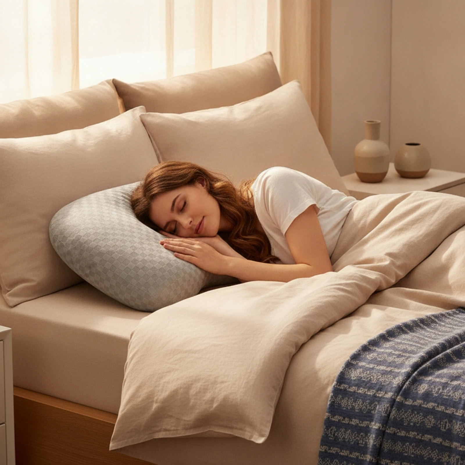 Ear Pillow with Hole Breathable Ear Hole Pillow Pressure-Relieving Cotton for Side Sleepers, Bed, Bedroom
