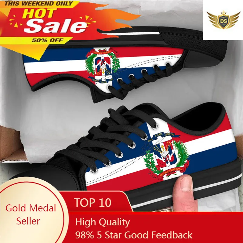 

Dominican Republic Flag Print Canvas Shoes For Women Lightweight Flats Low Tops Sneakers Outdoor Chaussure Femme