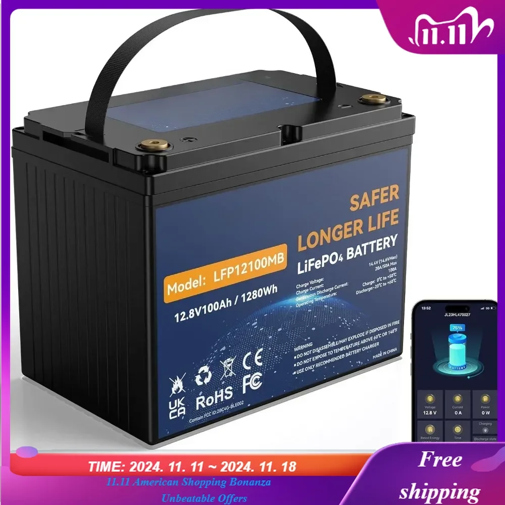 مجموعة 24 بطارية LiFePO4 بلوتوث، بطارية ليثيوم دورة، مدمجة 100 أمبير BMS، حتى 15000 دورة، مثالية للمركبات الترفيهية والنظام الشمسي #1