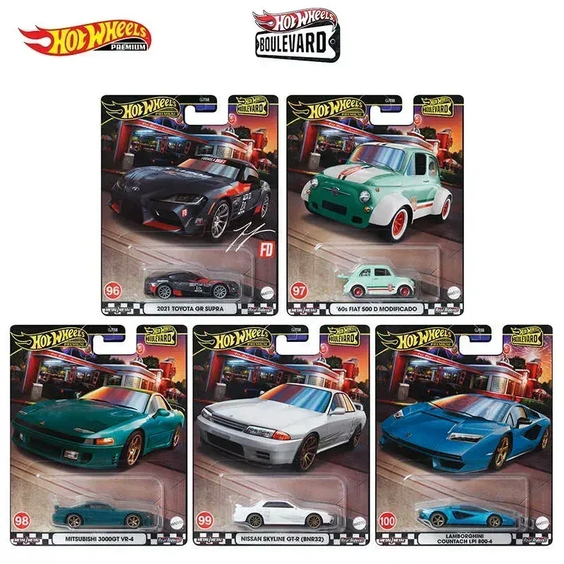 Original Hot Wheels Premium Car Toys for Boys 1/64 Diecast Lamborghini Countach Mitsubishi 3000GT Toyota Fiat 500 Nissan Skyline