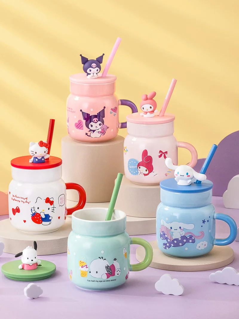 

Cute Hello Kitty Ceramic Cup Sanrio Kawaii Anime Cinnamoroll Pochacco Kuromi My Melody Cup Girl Heart Cartoon Water Cup Gift