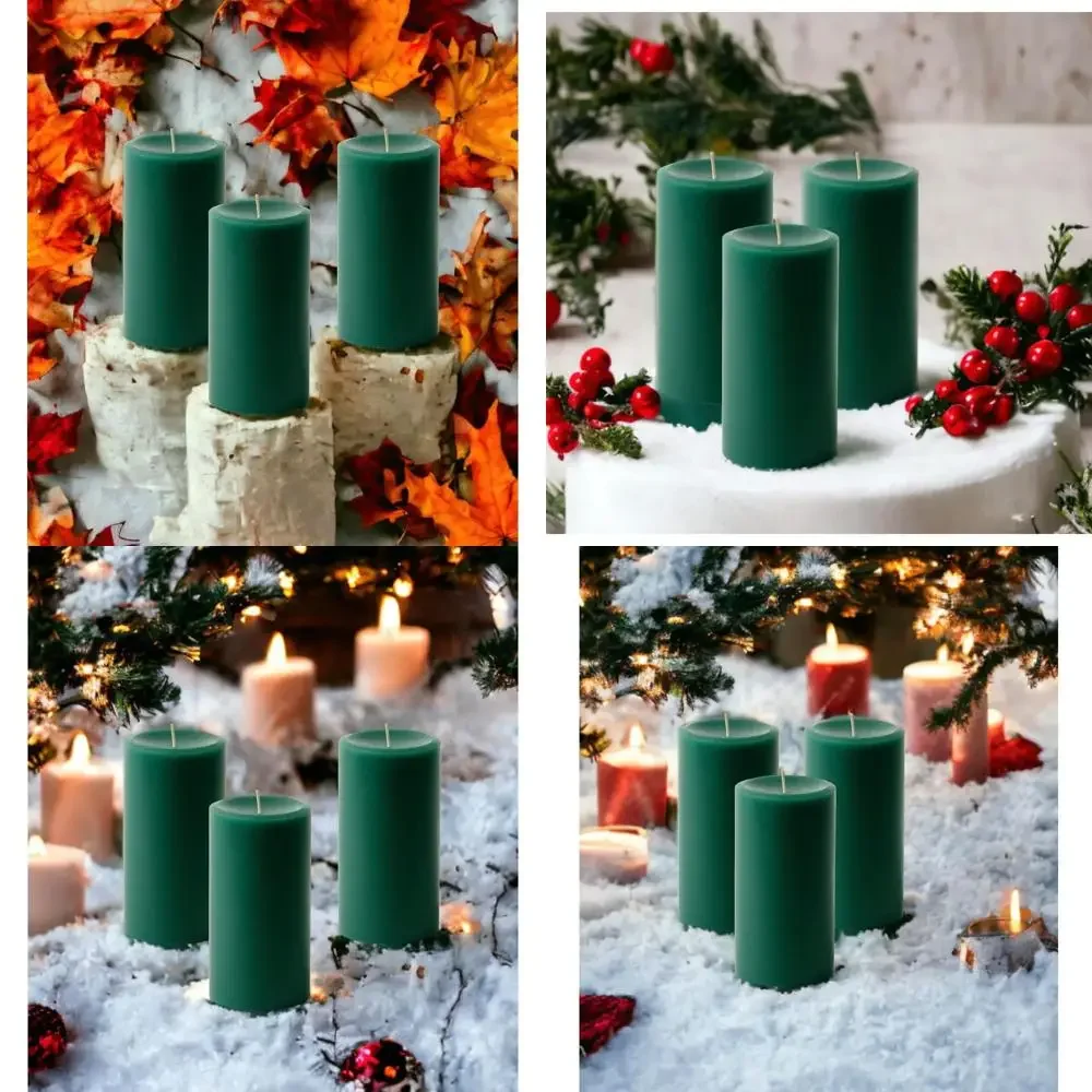 

Безстрашные свечи-колонны без ароматизаторов, набор из 3-х ручных свечей-колонн Hunter Green, однотонные нецентные свечи для дома De
