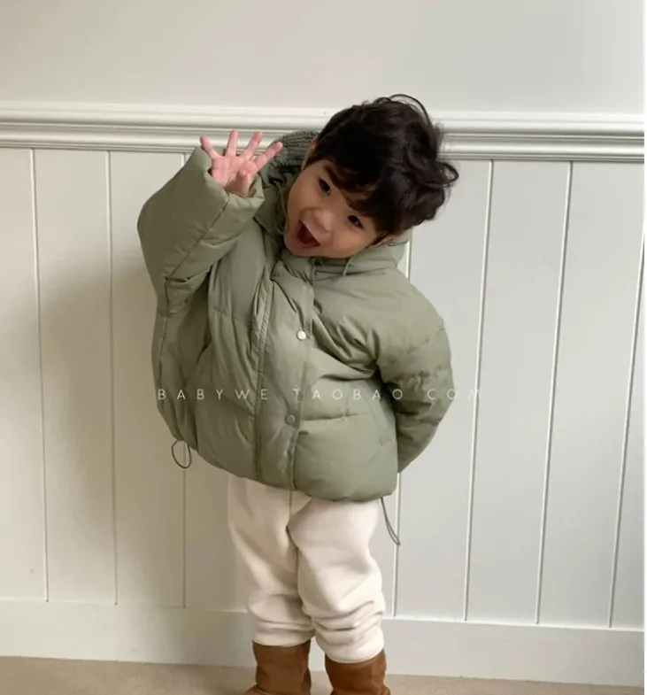 2025 Autumn/Winter New Thickened  Kids Korean Fashion Geometric Print Hooded Padded Coat Boys Girls Warm Jacket