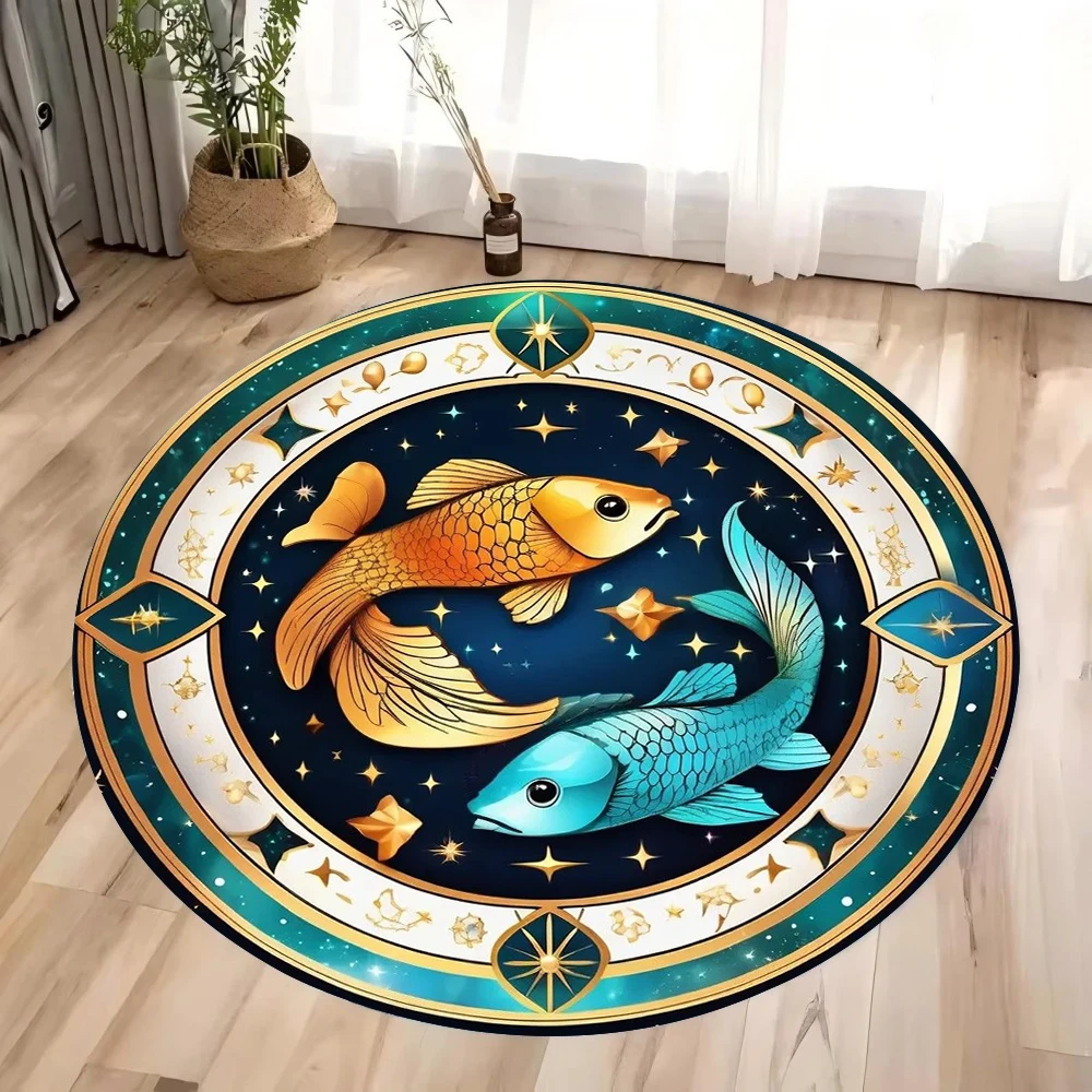 1pc Symmetrical Pisces Universe Star Chart Circular Printed Carpet Pisces Printed Carpet Bedroom Living Room Chair Anti Slip Mat