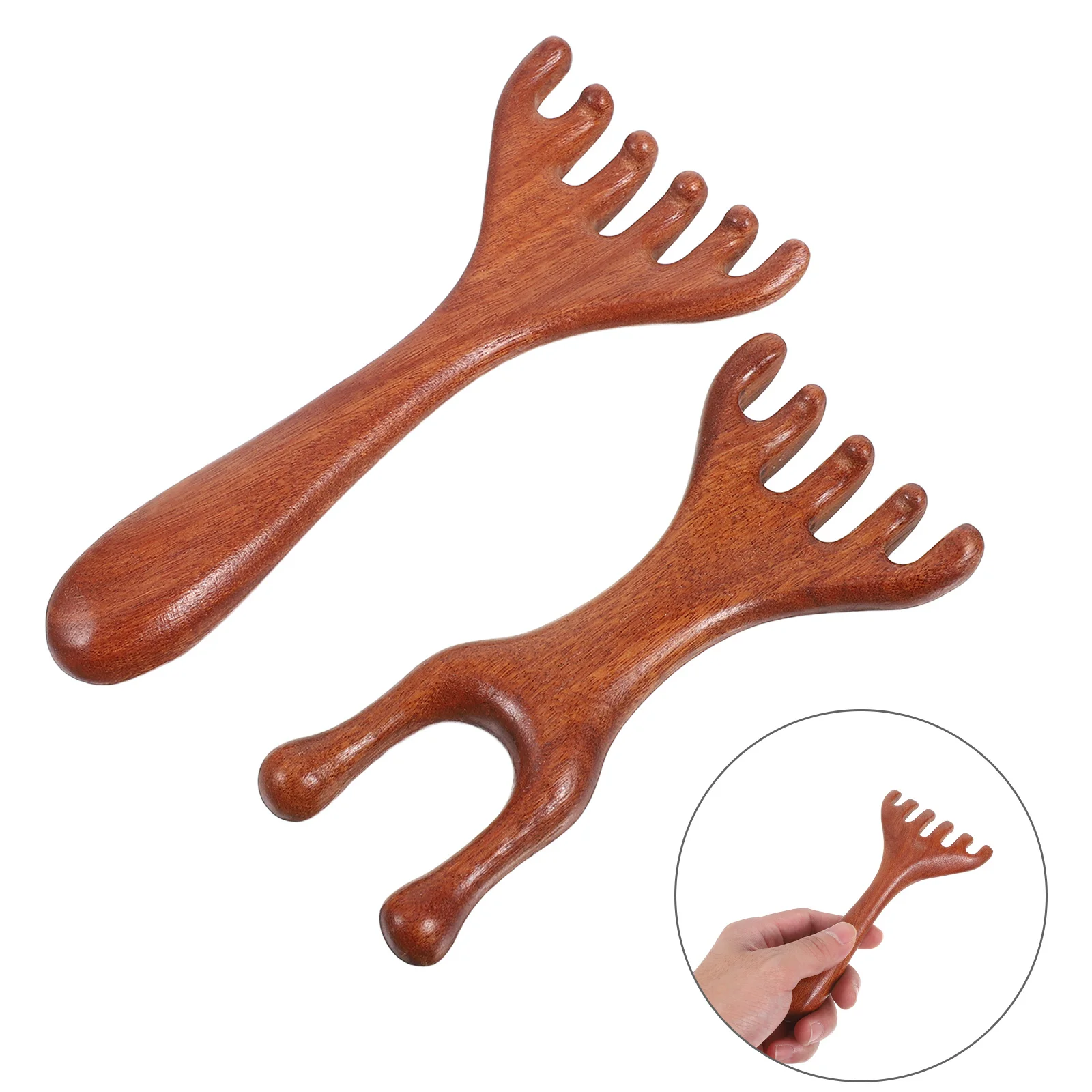 2 Buah Sisir Pijat Kulit Kepala Kayu untuk Menghilangkan Stres Pengalaman Spa Portabel Terapi Wajah dan Fivetouch