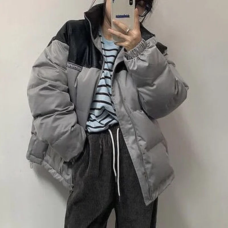 Fashion Color Matching Cotton Windbreaker Jacket 2023 Winter Women Warm Thicken Outerwear Loose Parkas Coat New Zip Coats Korean