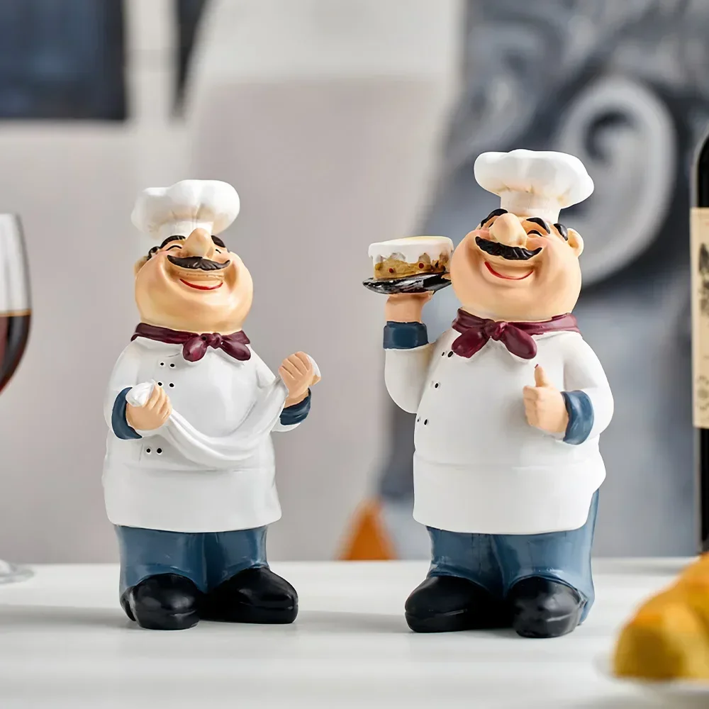 Artistic Smiling Chef Figurines Cartoon Sculpture Crafts Folk Art Ornaments Desk Accessories Decor Home Decoration Crafts Gifts