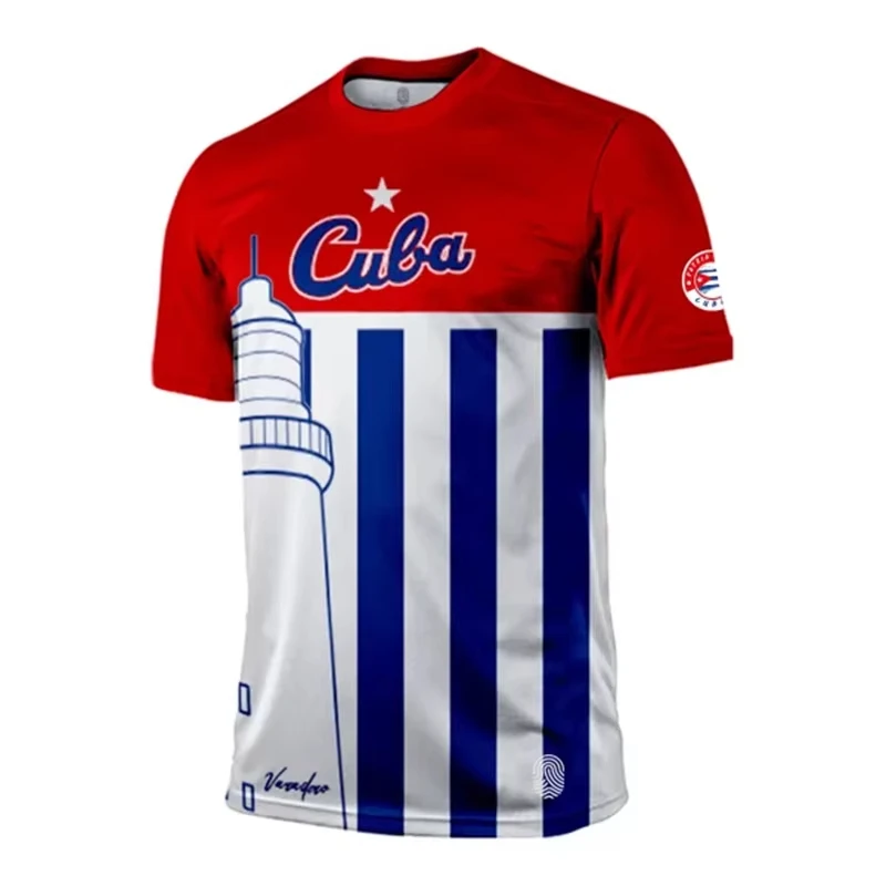 2026 new Cuban flag rugby men's camouflage striped sports casual short-sleeved T-shirt summer new style loose and breathable top