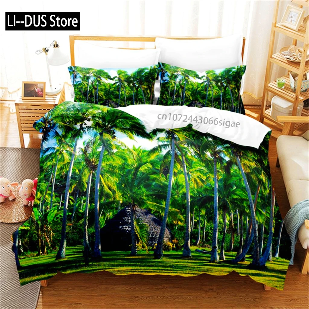 

Beach Coconut 3D Tree Duvet Cover Ocean Beach Plants Bedding Set Comforter Cover Set For Boy Girls Bedroom Decor Bedding Sets