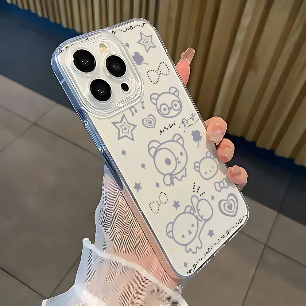 Four Leaf Clover Cute Bear Phone Case For Samsung Galaxy S25 S24 S23 S22 S21 S20 FE Note20 Note10 Edge Plus Ultra Lite 5G Clear