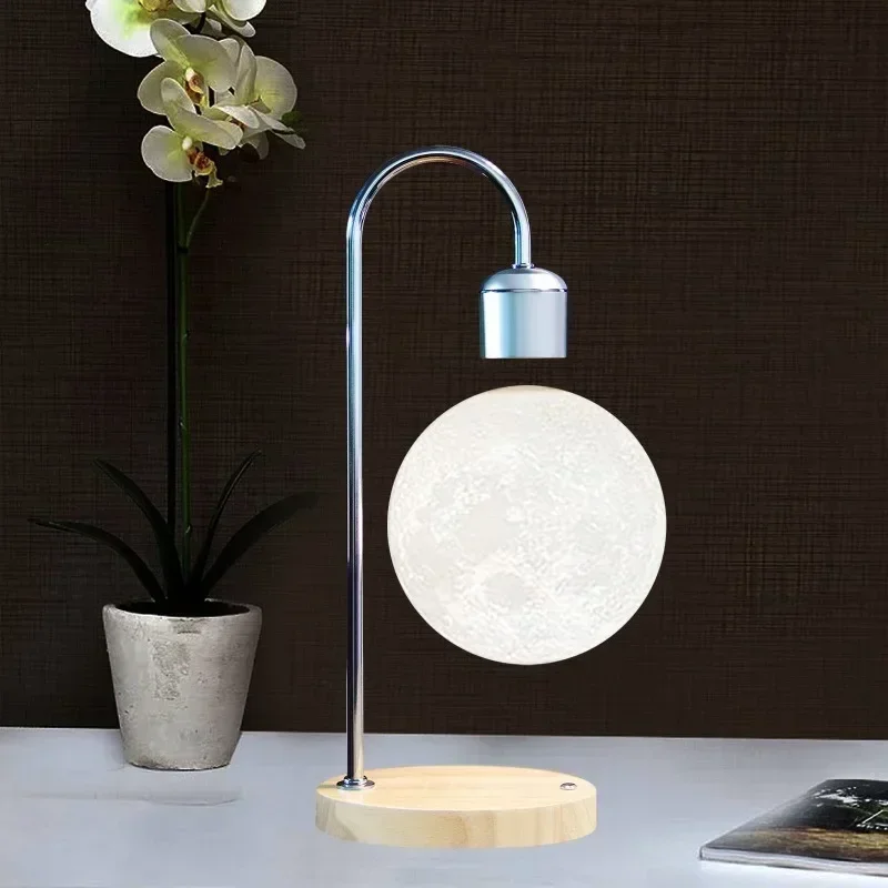 Creative Magnetic Levitation Moon Lamp for Home Decoration and LED Night Light with Wireless Charging