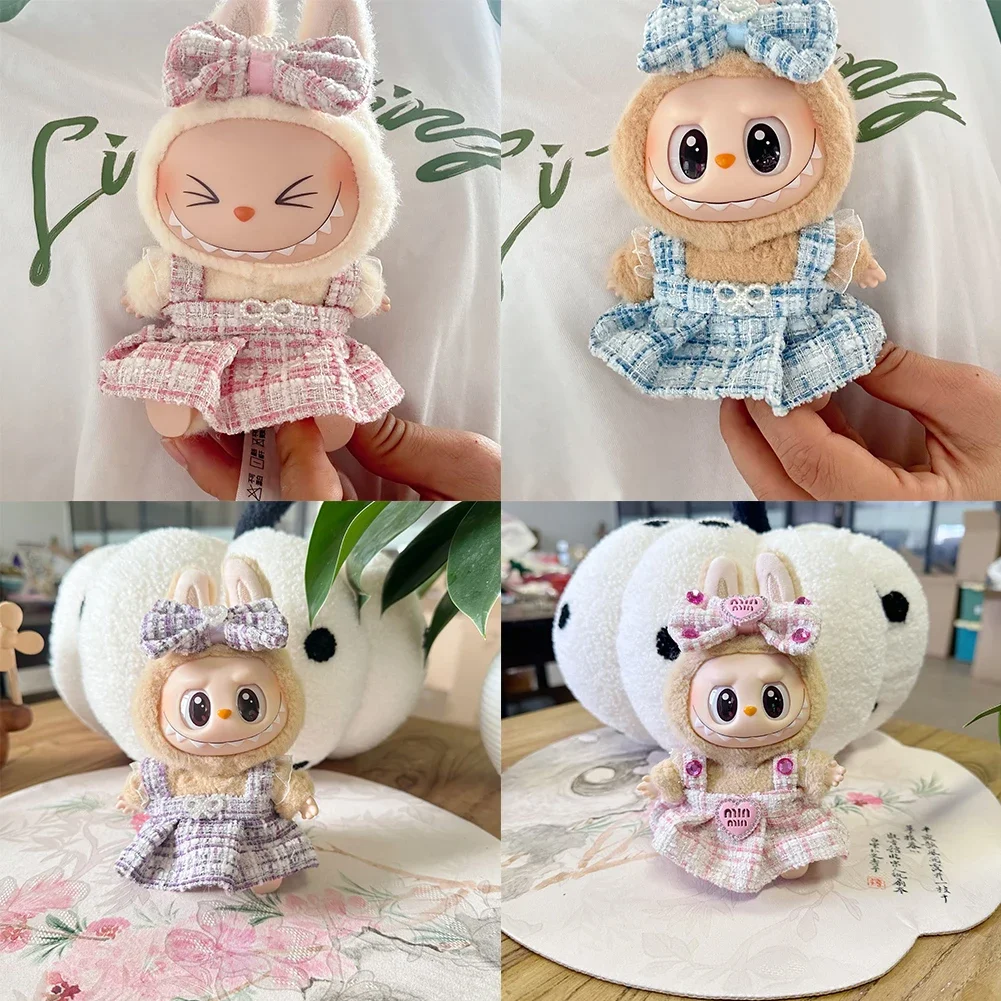 Pearl Bow Dress Set Mini Fashionable Keychain Doll Clothes Cute Exquisite Dolls Decoration Accessories for 15/17CM Labubu Doll