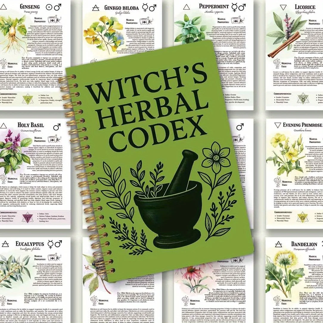 

Witch's Herbalist's Herbal Codex Book - Witchcraft Herbal Remedies, Magical Herbalism Guide with Durable Binding & Labele