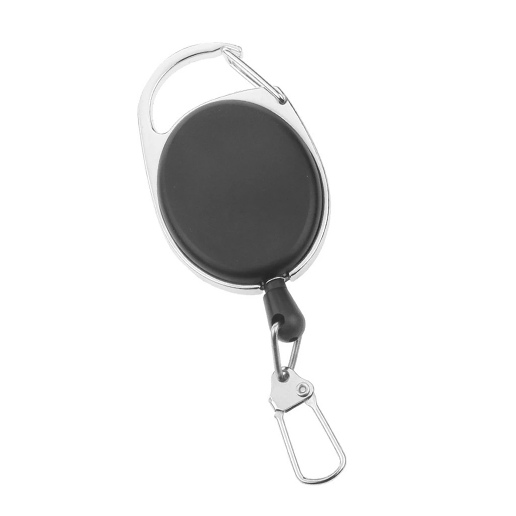 B63B-10X mosquetão retrátil resistente crachá tinker carretéis 60cm puxar fio com chaveiro clipe preto