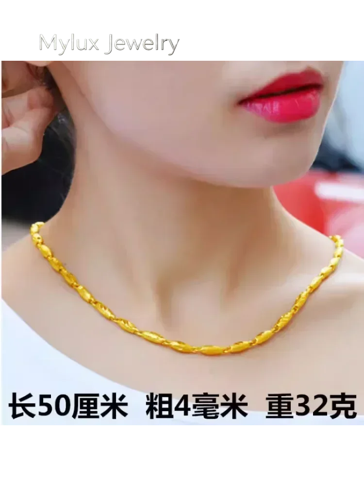 

Mylux Jewelry Boutique AU999 Real Gold Clavicle Chain 24K Necklace Women Lucky Necklace Elegant Clavicle Gold Water Wave Chain W