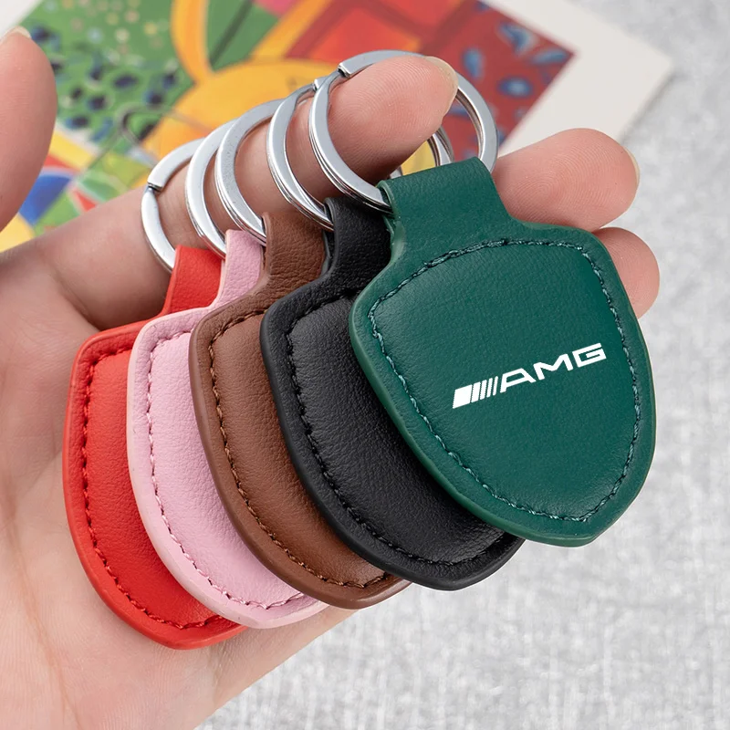 

Leather Metal Keyring Car Keychain Pendant Gift Auto Accessories For Mercedes Benz AMG W204 W205 W203 W211 W212 W213 W201 W210