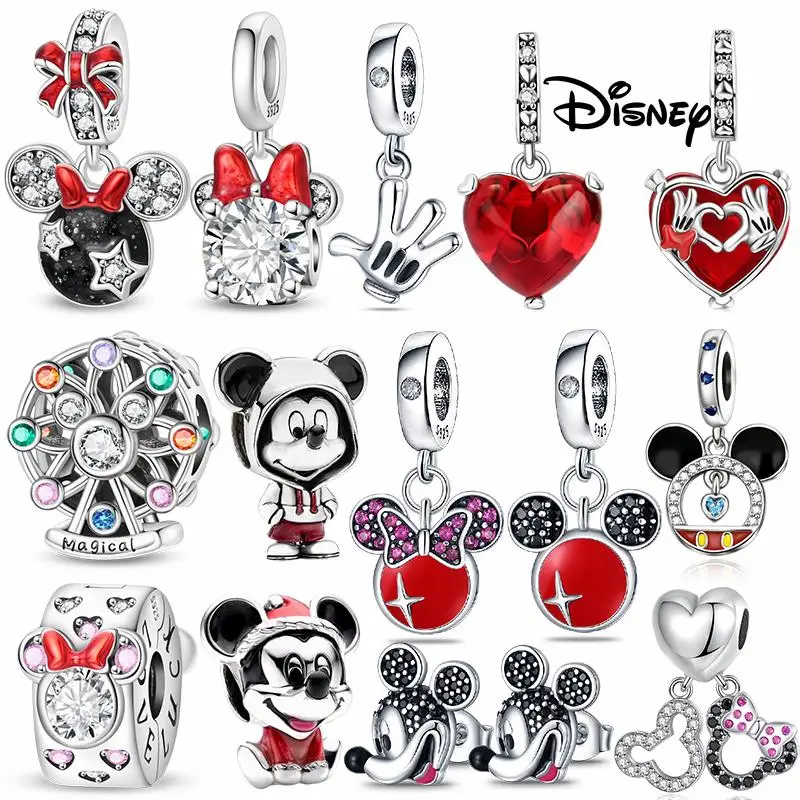 Pingente de Prata 925 Disney Mickey & Minnie Melhores Amigos, Ideal para Colares e Pulseiras Originais, Presentes DIY para Festivais e Festas Femininas