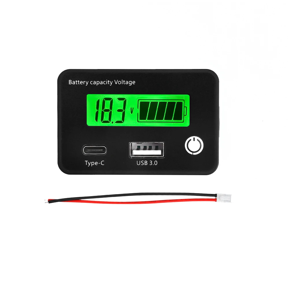 DC8-30V USB Type-C Lead Acid Lithium Battery Charge Capacity Indicator Car Motorcycle Digital Voltmeter Tester Meter Tool