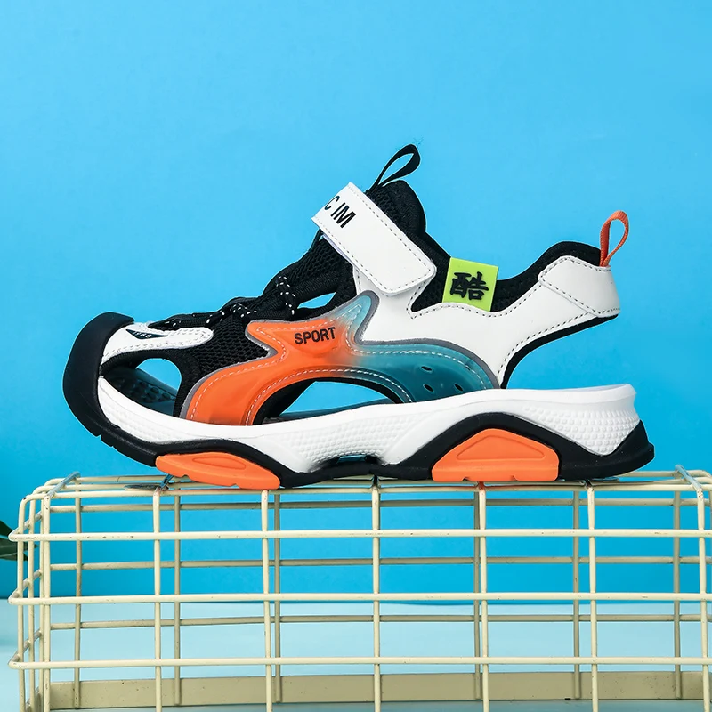 

Summer hollow breathable sports sandals boys' casual beach shoes comfortable, soft, fashionable anti-collision toe sandals 27-38