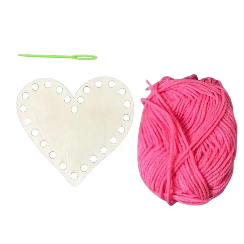 Wood Heart Shaped Knitting Base Craft Weaving Heart Shaped Wooden Basket Set Valentine's Day Wooden Crafts Set With Cotton